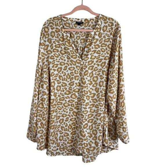 Torrid Animal Print Top 3X Yellow Neutral Georgette Leopard Twee Resort Preppy - Picture 2 of 14